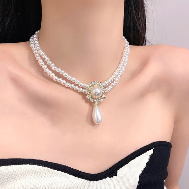 

Vintage Courtly Double Pearl Clavicle Chain Necklace For Women Fashion Jewelry