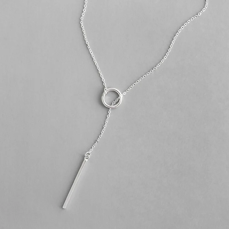 

Fashion Minimalist Sterling Silver Sweater Chain Round Stick Pendant Necklace Collares for Women, Picture color