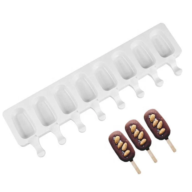 

8 cavities silicone popsicle mold with free sticks silicone ice cream molds, White