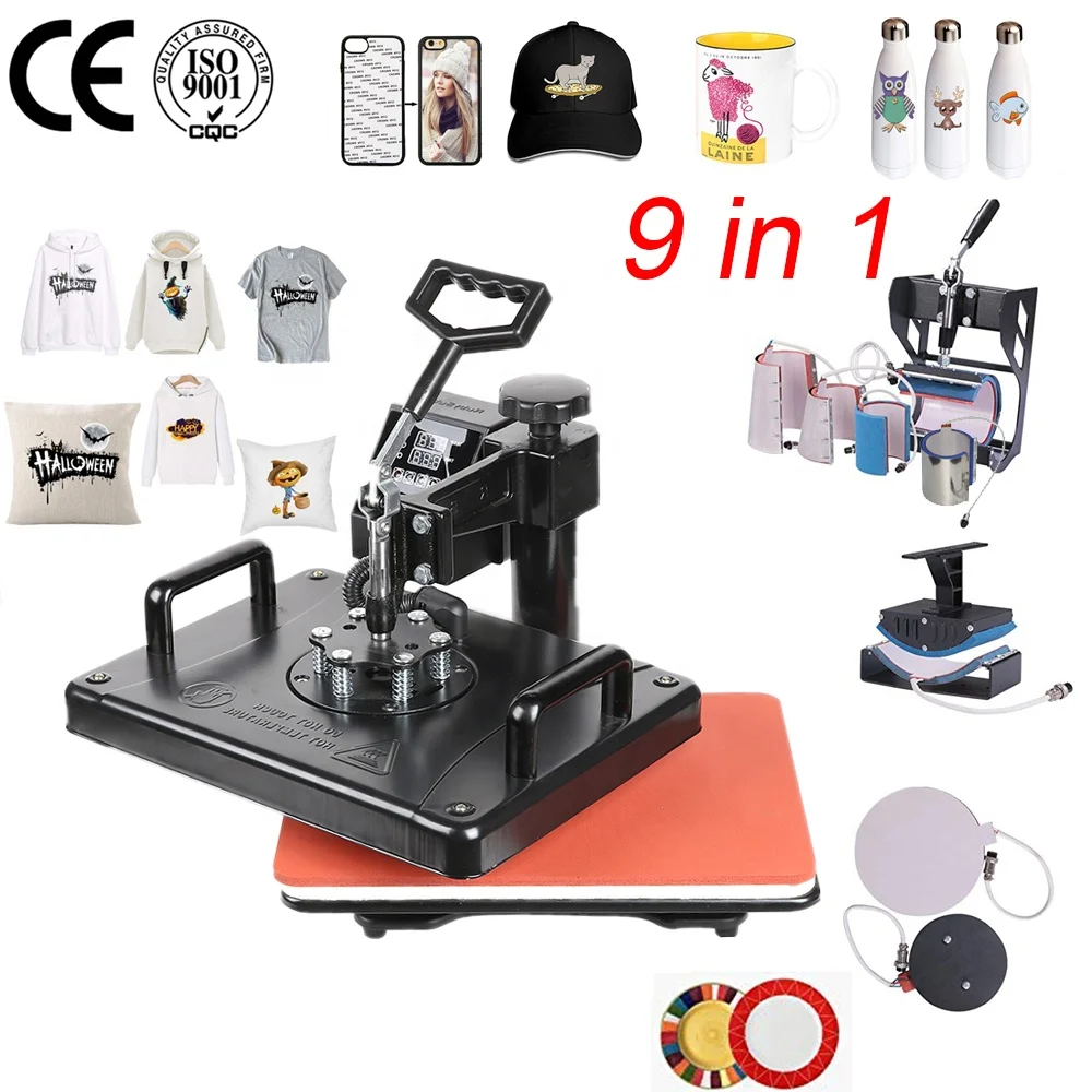 
double display 9 in 1 Combo Sublimation Heat Press / Heat Transfer Machine For T shirt/hat/mug/Pen 
