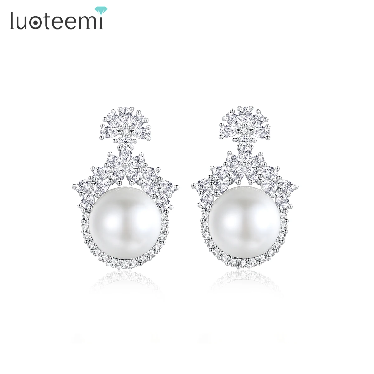 

LUOTEEMI Earing Woman Fashion Cute Elegant Trendy Lady Zircon New Cubic Zirconia Flower Earring With Pearl