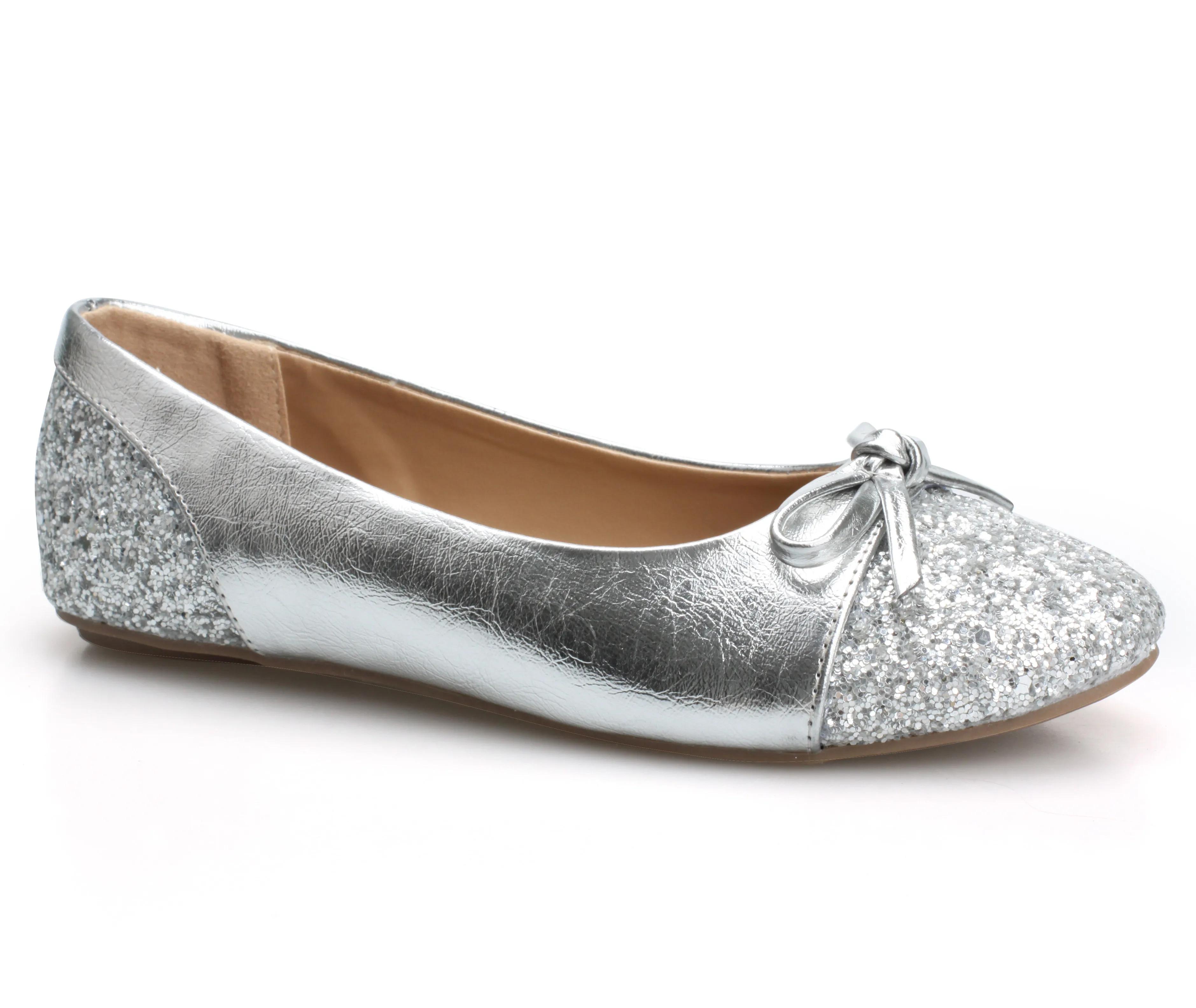 

Girls fashion children shoes kids school glitter round toe PU bow beige insole soft shoes, Blue/silver/pink