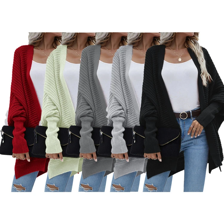 

D11534 fall sweater plain sweater round neck knit cardigan temperament commuter loose solid color cardigan sweater