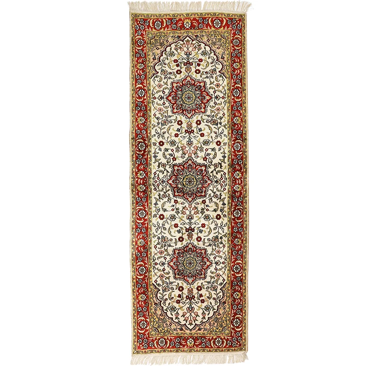 

Yuxiang 2 x 6 ft Red and Beige Floral Silk Handmade Turkish Runner Rug