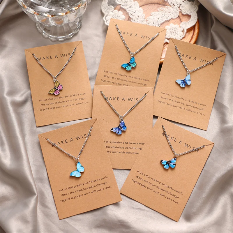 

VKME Fashion Multiple Colors Butterfly Necklace For Women Gold Plated Thin Chain Pendant Necklace Women Jewelry