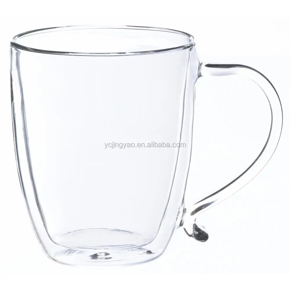 

16 oz Clear Pyrex Double Wall Borosilicate Glass Coffee Mug, Clear transparent