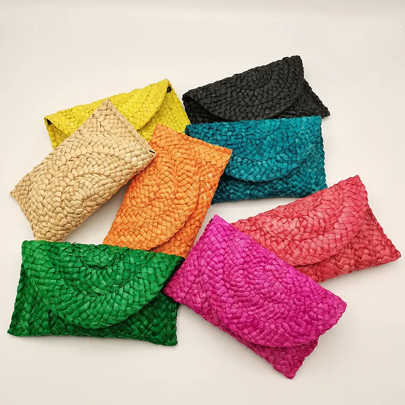 

2021 Handmade Wholesale Clutch Purse Straw Woven Women Handbags Summer Clutch Beach Rattan Bag, 8 colors