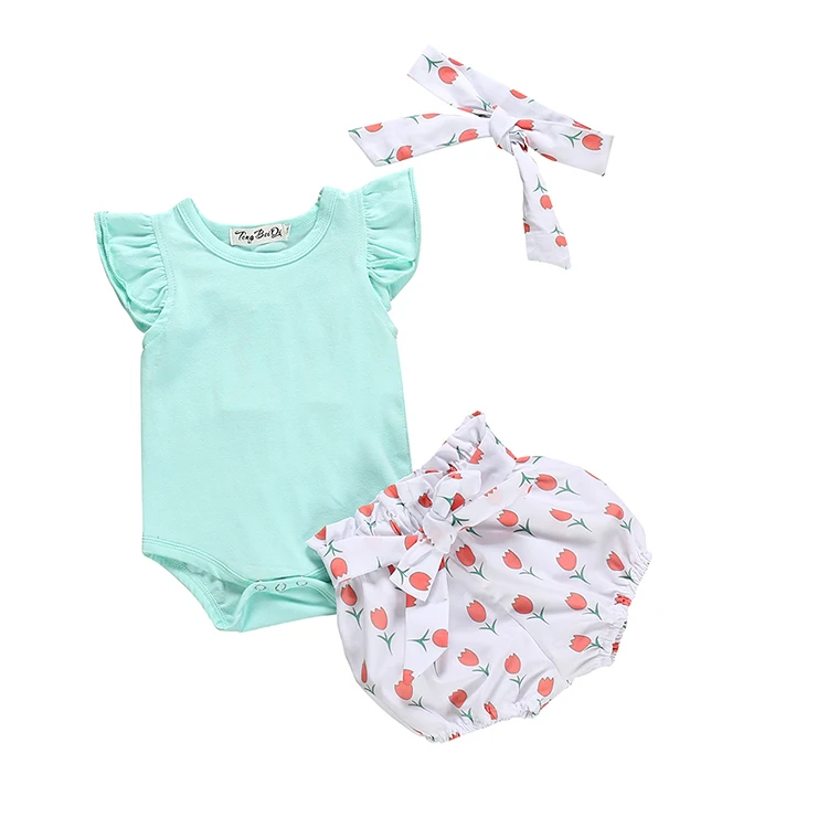 

summer Baby Rompers Short Sleeve floral triangle pants For Newborns baby girl infant suits