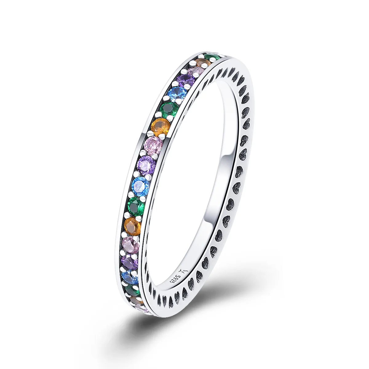 

Colorful CZ Crystal Round Pave 925 Sterling Silver Rings