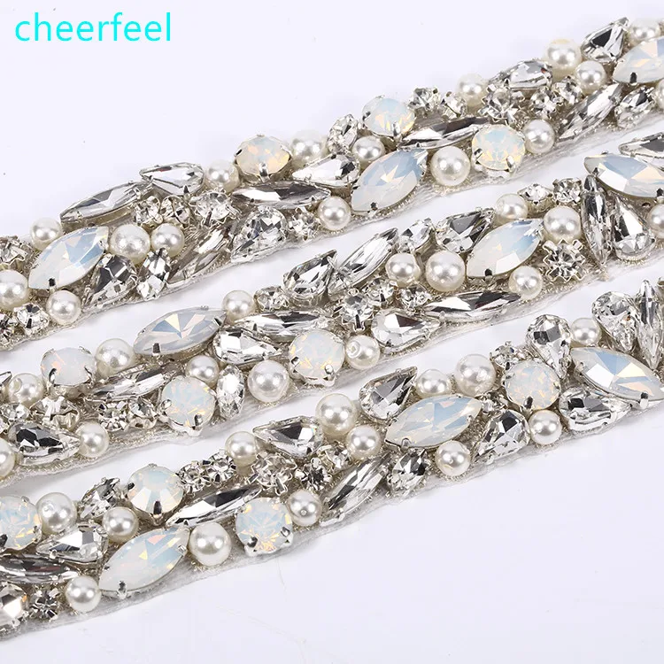 

Hot sale bling rhinestone crystal opal sash belt applique trimming for bridal wedding dress RH1005, Silver, gold rose gold
