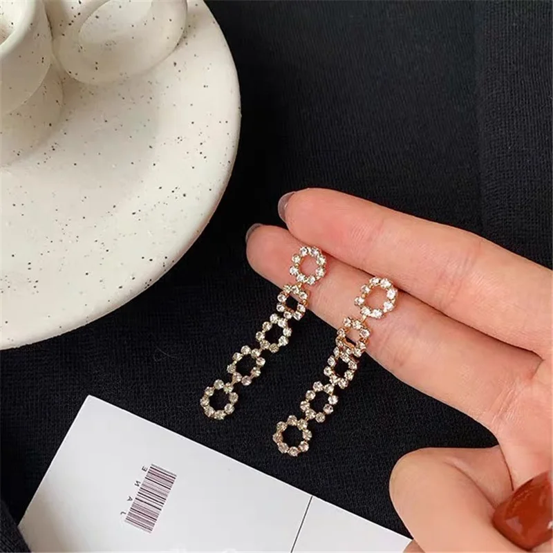 

Vershal Women S925 Post Zircon Diamond Crystal Long Drop Round Earrings Jewelry