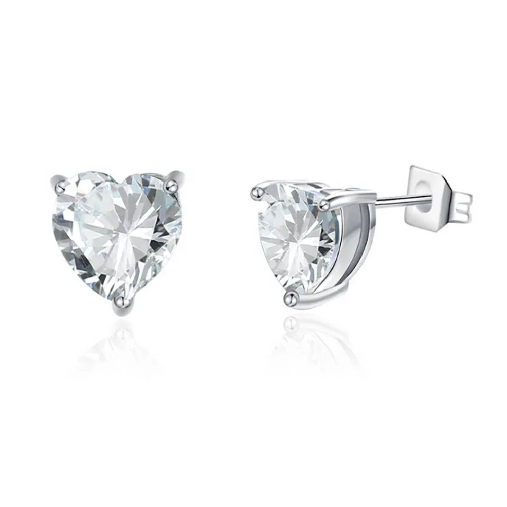 

925 Sterling Silver Heart Diamond Earrings Piercing Jewelry Fancy Diamond Stud Earring