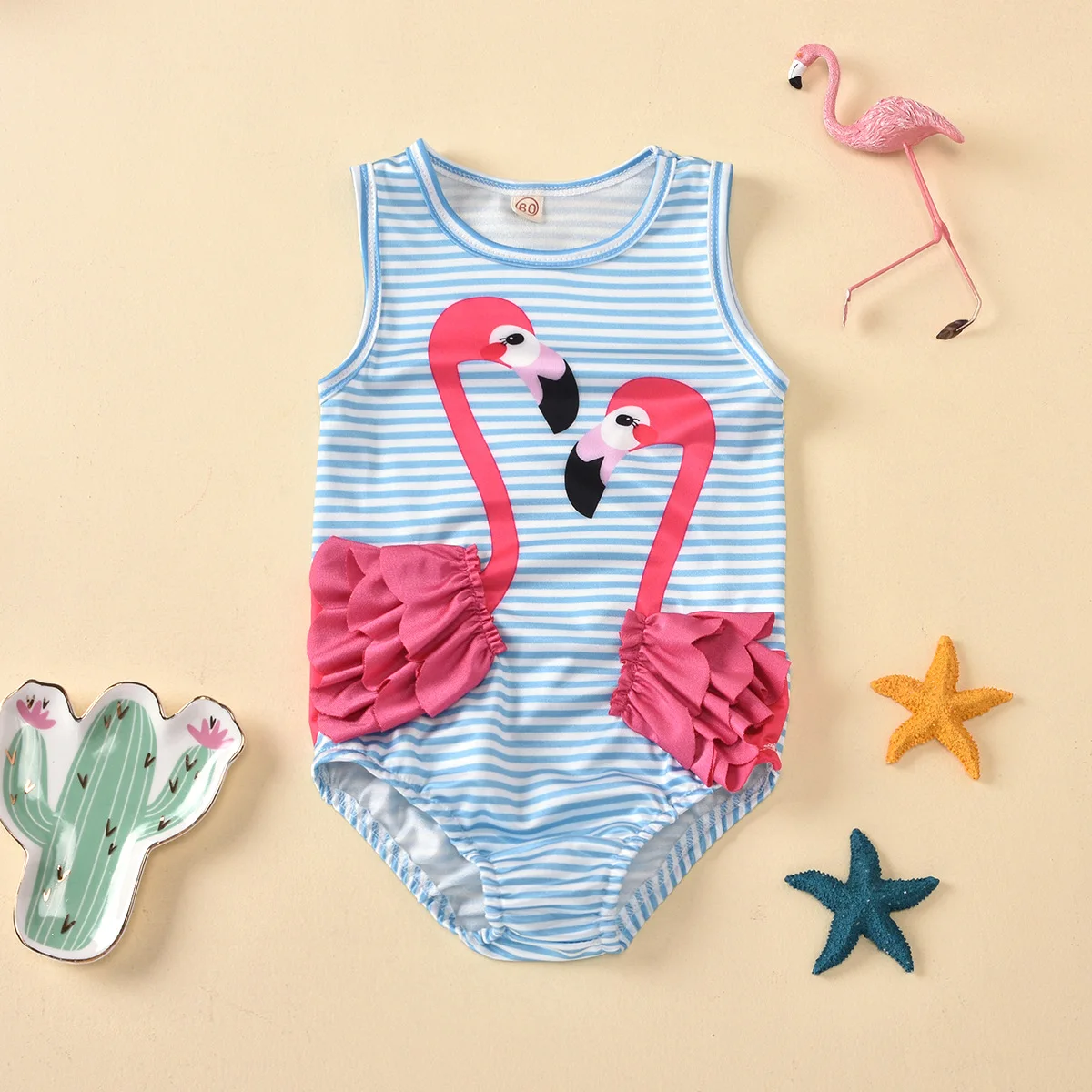 

Wholesale Baby Girl Children Cartoon Flamingo Pattern Jumpsuit