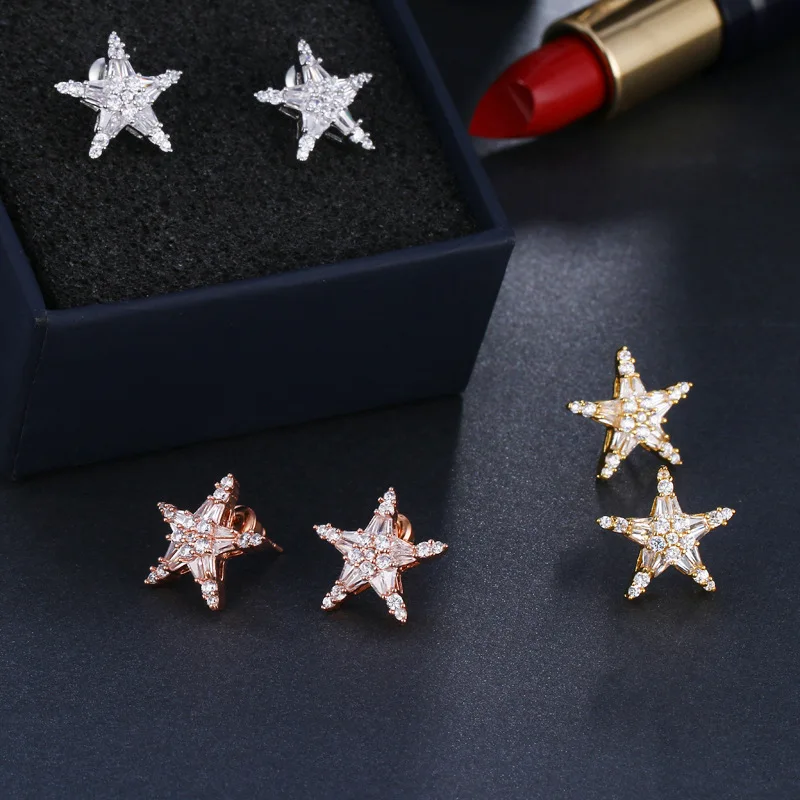 

Star Design Cubic Zirconia Stud Earring New Designs Gold Mini Star Stud Earrings