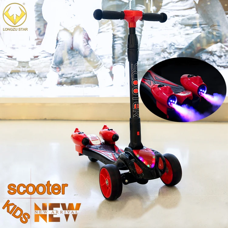 

Wholesale 3 level adjustable foldable kids electric 3 wheel kick spray scooters with led lights and music