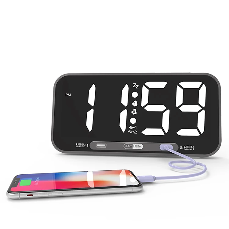 

Customized Lcd Digital 2Usb Charging Snooze Cheap Plastic Wall Clock Lcd Table Clock