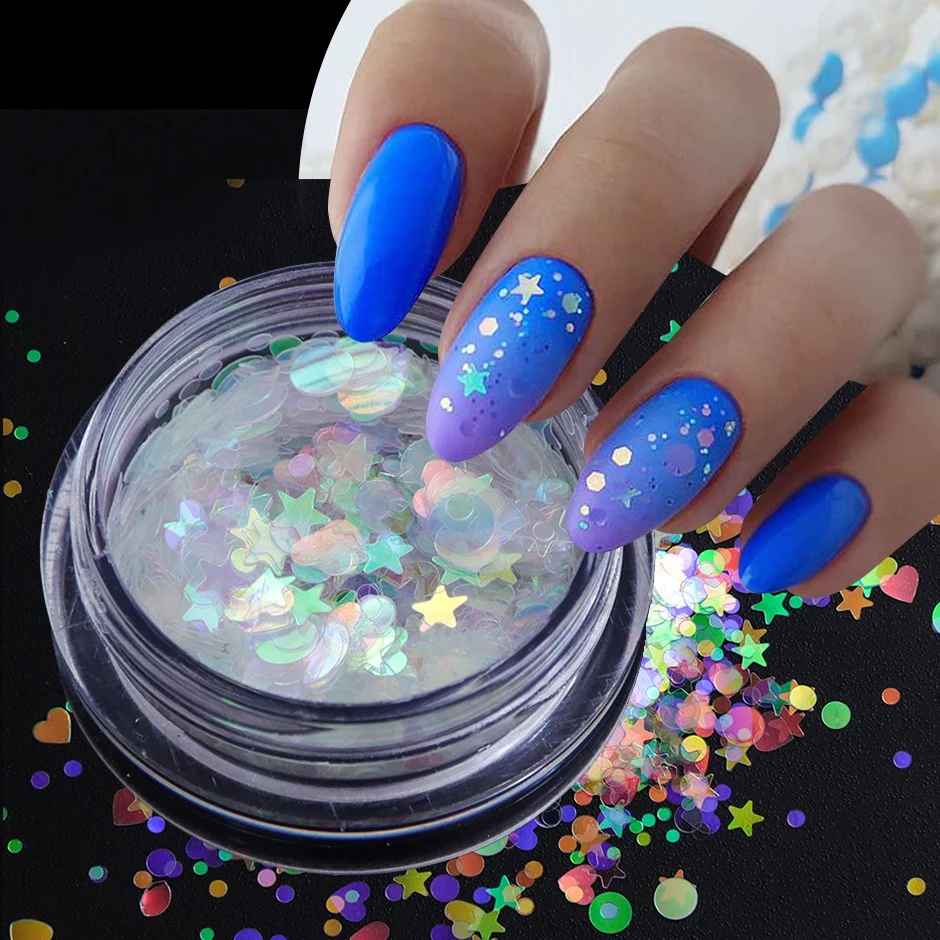 

Holographic Flakes Star Heart AB Spangles For Gel Paillette Manicure Decor Holographic Mermaid Aurora Sequins For Nails Glitter, Colorful