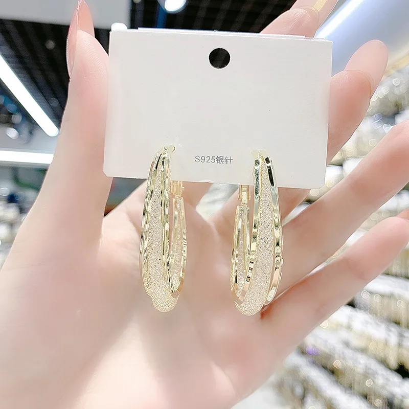 

Lady Gold Unique Earrings Jewelry Real Gold Plated Crystal Mesh Hoop Earrings For Girls, Glod