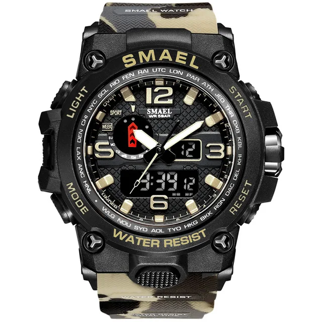 

Smael Fashion Brand Military Watch 50m Waterproof Wristwatch Led Quartz Clock Sport Male Relogio Masculino 1545 Shock Men