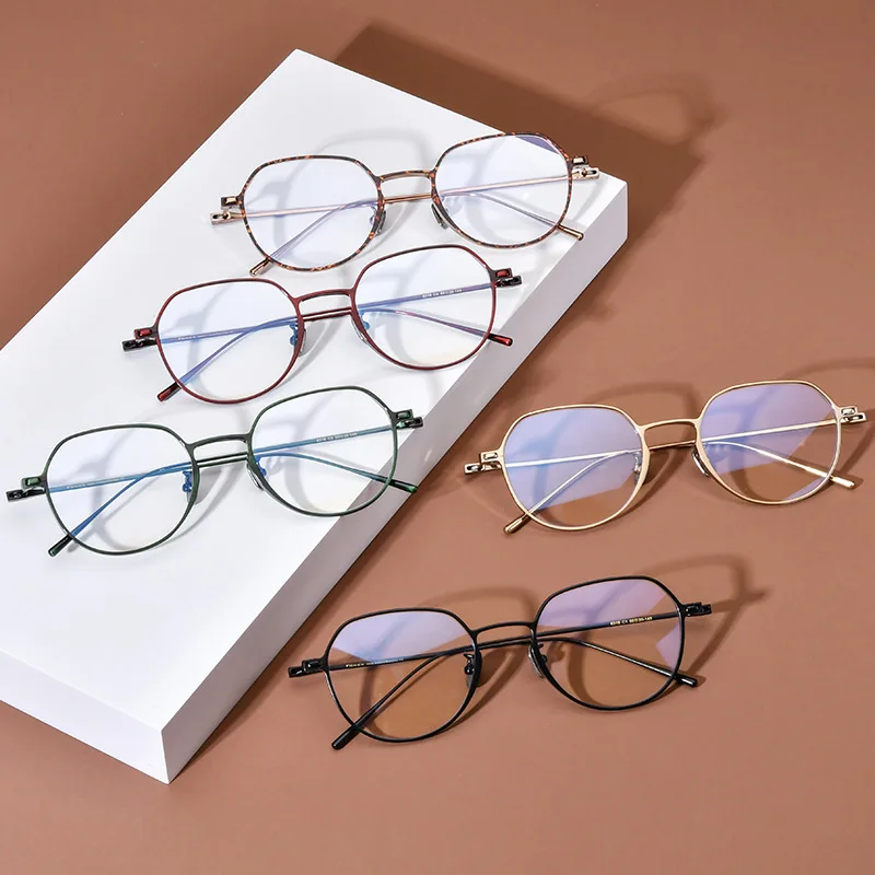 Latest Trendy Eyeglasses Frames Pure Titanium Full Rim Shield Shape with IP Color Coating Bronze Light Weight