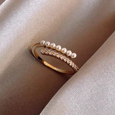 

2021New Engagement Wedding Ring, Pearl Zircon Diamond Ring Wholesale, Fashion Opening Ring For Women, Gold