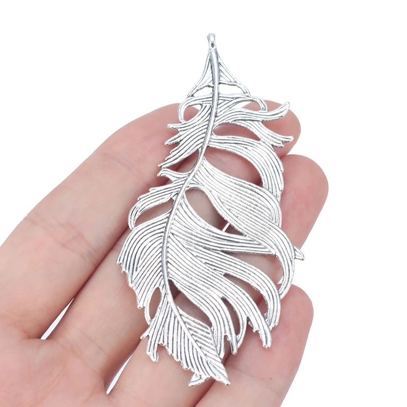 

Large Feather Leaf Antique Silver Charms Pendants for Necklace Jewelry Making, Tibetan silver