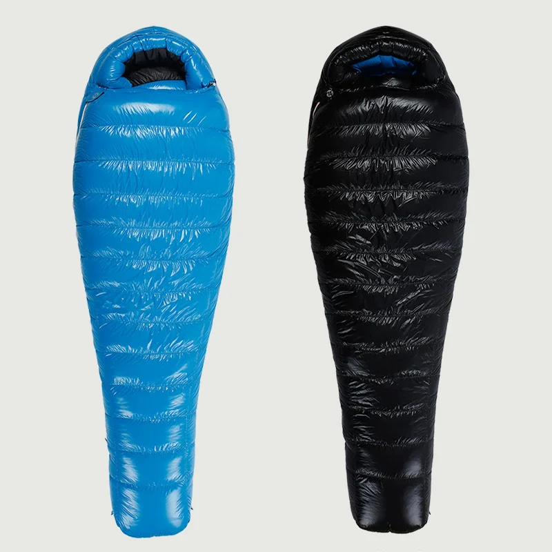

Ultralight Winter Outdoor Goose Down Adult Compact Single Person Camping Sleeping Bag, Blue/black