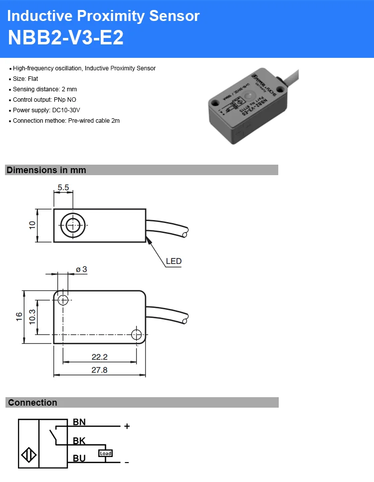 Nbb2-v3-e2 检测金属物体开关传感器电感传感器 2毫米接近开关 Pnp 无电感式接近传感器 - Buy 电感式传感器,nbb2-v3 ...