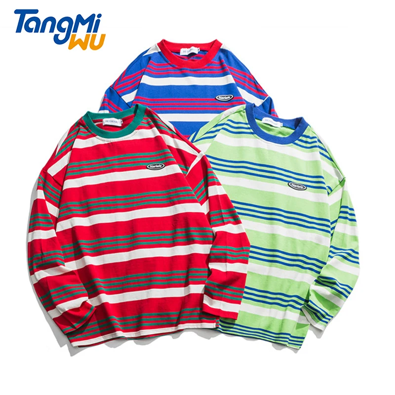 

TMW Wholesale 2021 new style Man's t shirts 100%cotton oversize long sleeve o-neck couple t-shirt men Striped t shirts