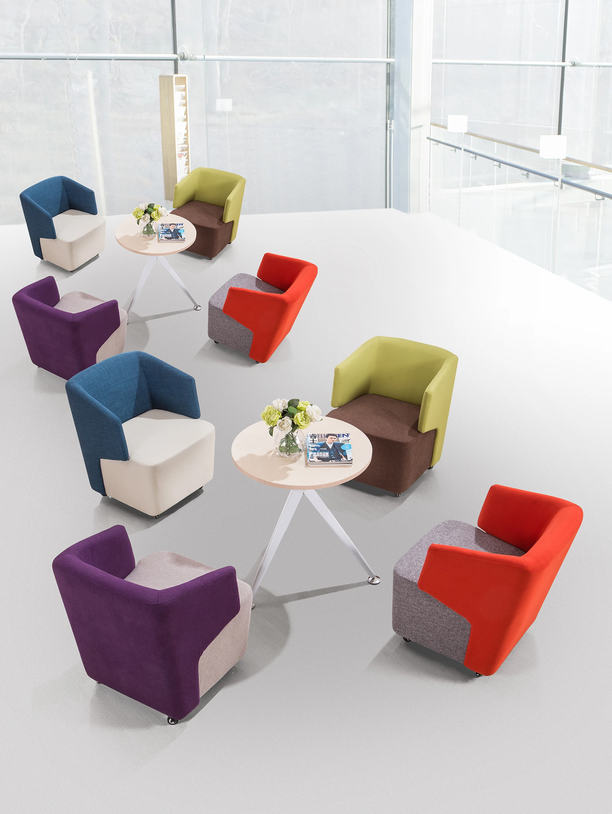 绿地家具接待椅便宜的办公室等候室休闲椅现代带锁轮817-50