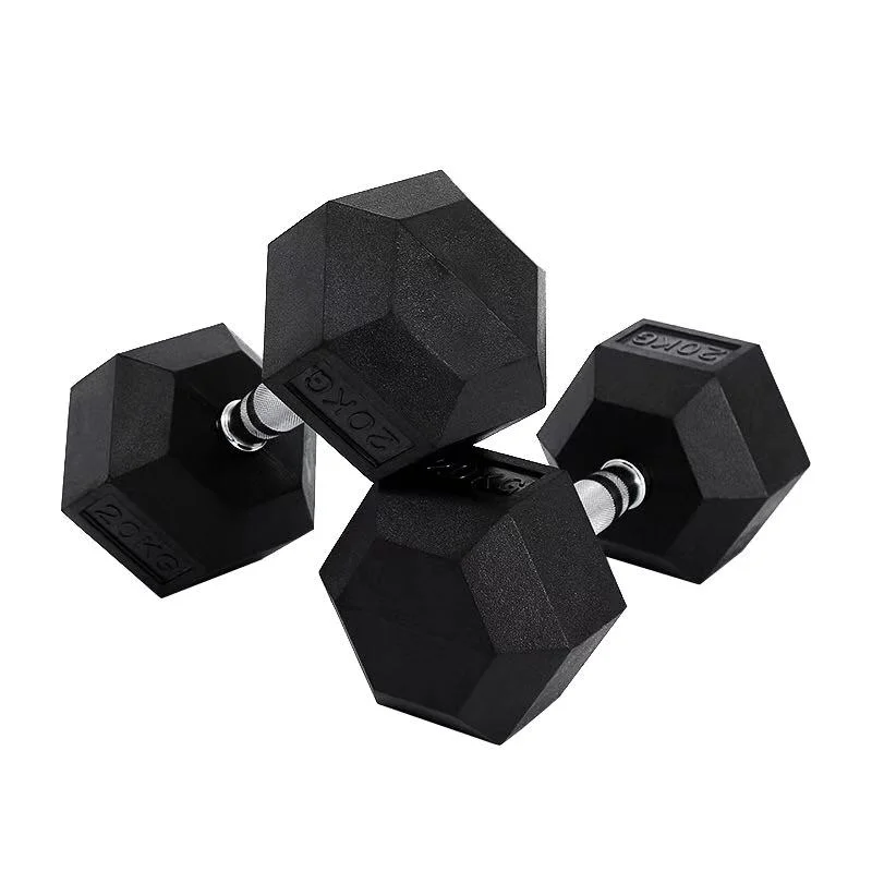 

High quality rubber cast Iron handle black dumbells hex dumbbell for weightlifting fitness exercise