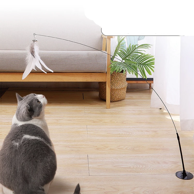 

Amazon Best Seller Cat Feather Toy Steel Wire Long Stick Cat Teaser Stick with Sucker, As pictures