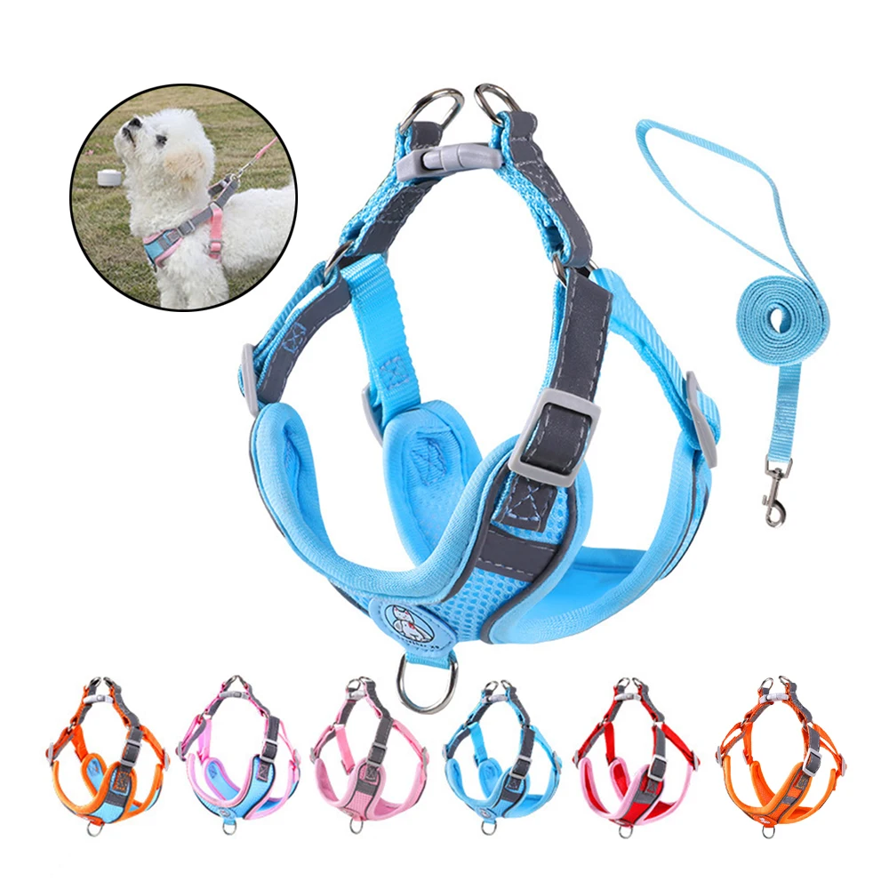 

Durable pet dog collar and leash harness set reflective for small medium large dogs safety, Pink, orange, blue, red