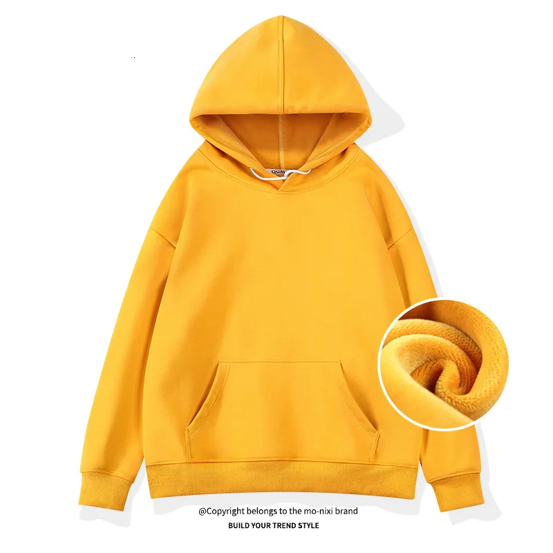 

2022 wholesale Fashion Spring Fashion Hooded sweatshirt Women's Loose Solid Color Plush Pullover Hoodie