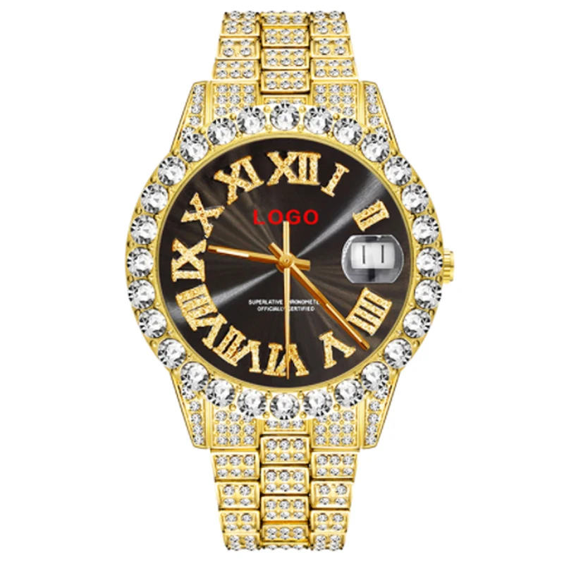 

Blues RTS Wholesale Full Iced Out Hiphop Big Black Dial Man Cheap Watches Manufacturer