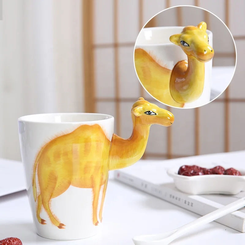 

baby like cute design lovely camel pattern design 3D animal ceramic porcelain coffee water milk cup no handle