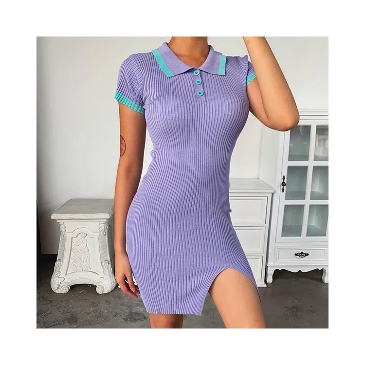 

Hot Sale Summer 2021 Women Bodycon Botton Polo Dresses for Girls, Picture color