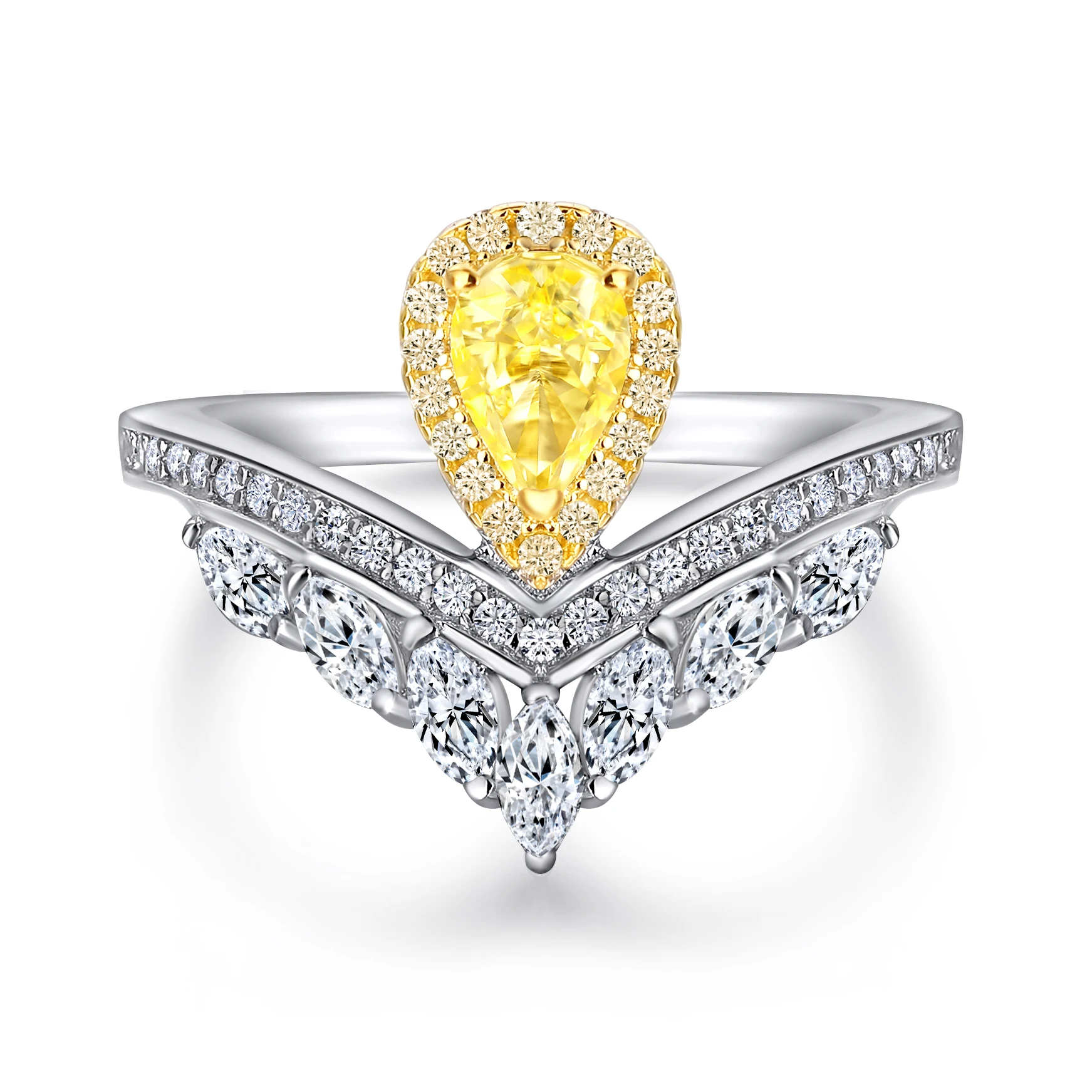 

Personality Platinum Plating Sterling Silver Ring Drop Shape Yellow Sapphire Women Ring