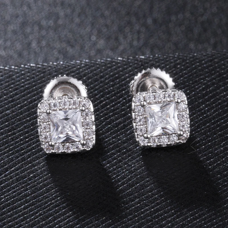 

Cubic Zircon Brass Square Stud Earring Bling Iced Out Micro Full Paved Jewelry For Men