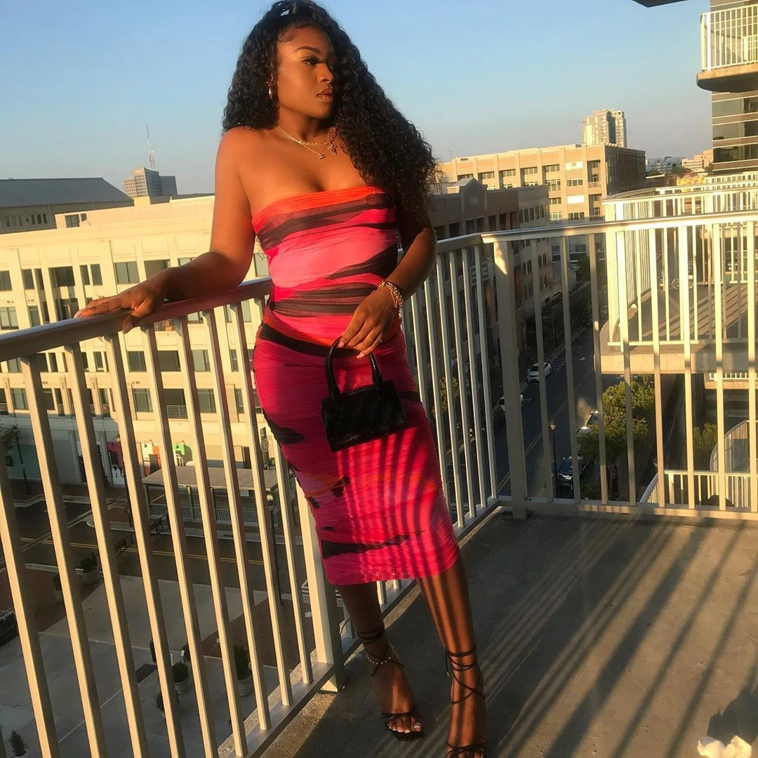 

Summer Chic Geometric Print Sexy Dress 2020 New Mesh Midi Dress Women Strapless Slim Fit Bodycon Ruched Party Dresses