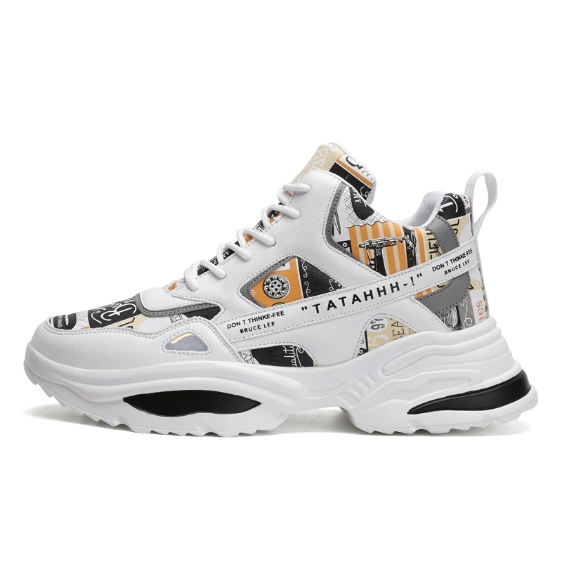 

New men's thick soled sports fashion luxury shoes men's high-quality fashion casual shoes men running shoes, White+black white+yellow beige