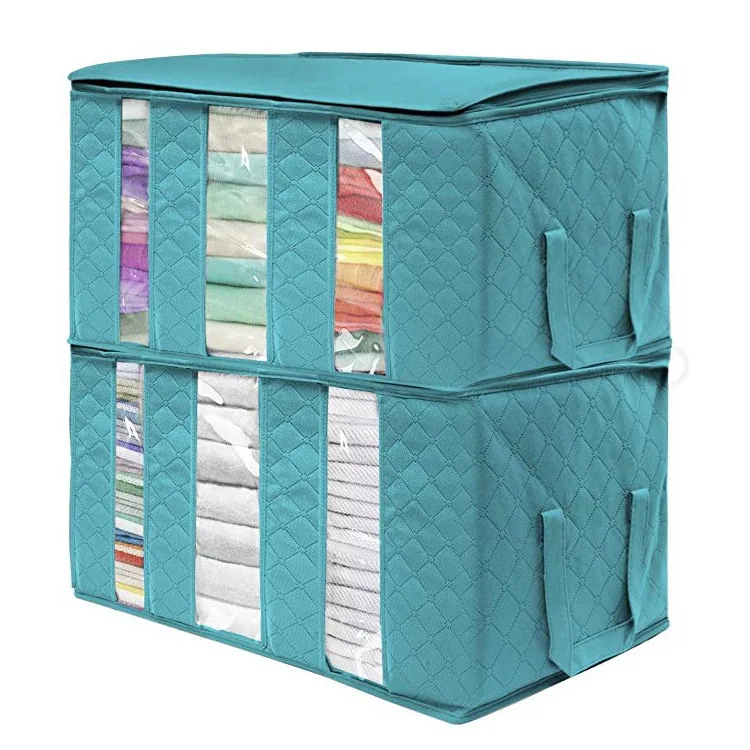 

Jumbo Ziplock Non Woven Clothes Blankets Quilt Storage Bags Foldable Storage Bag Organizers, Gray,blue