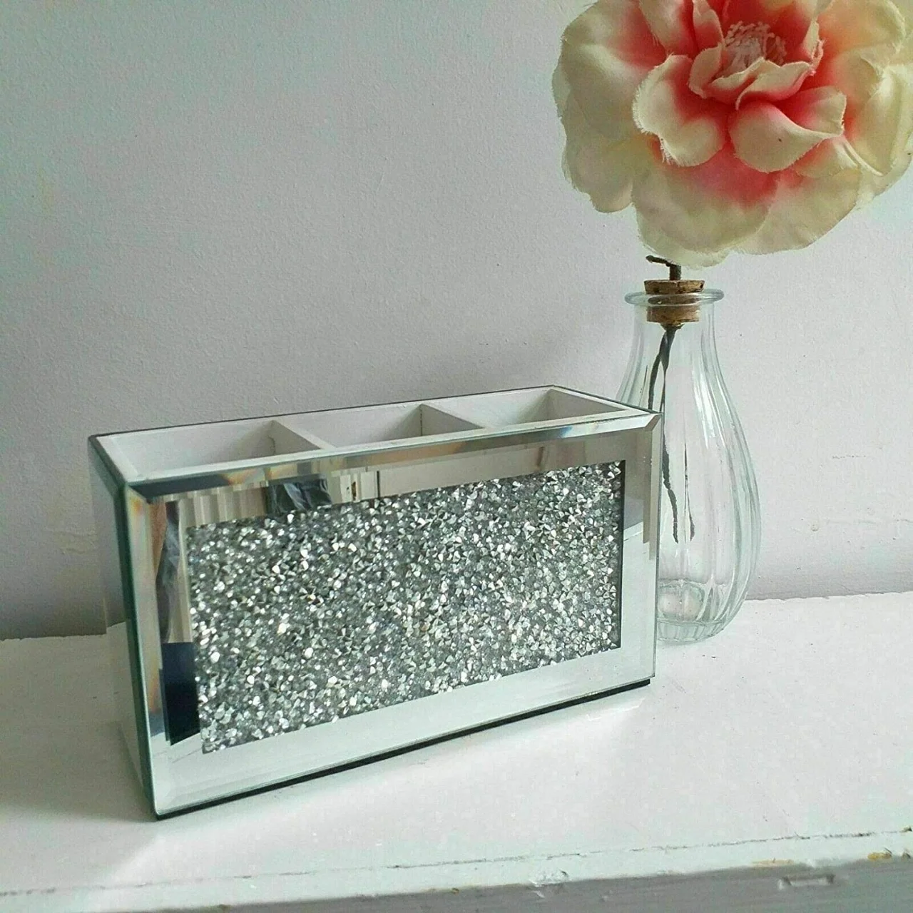 

Fabulous Diamond Crushed Crystal Filled Makeup set Jewelry Storage Box, Clear