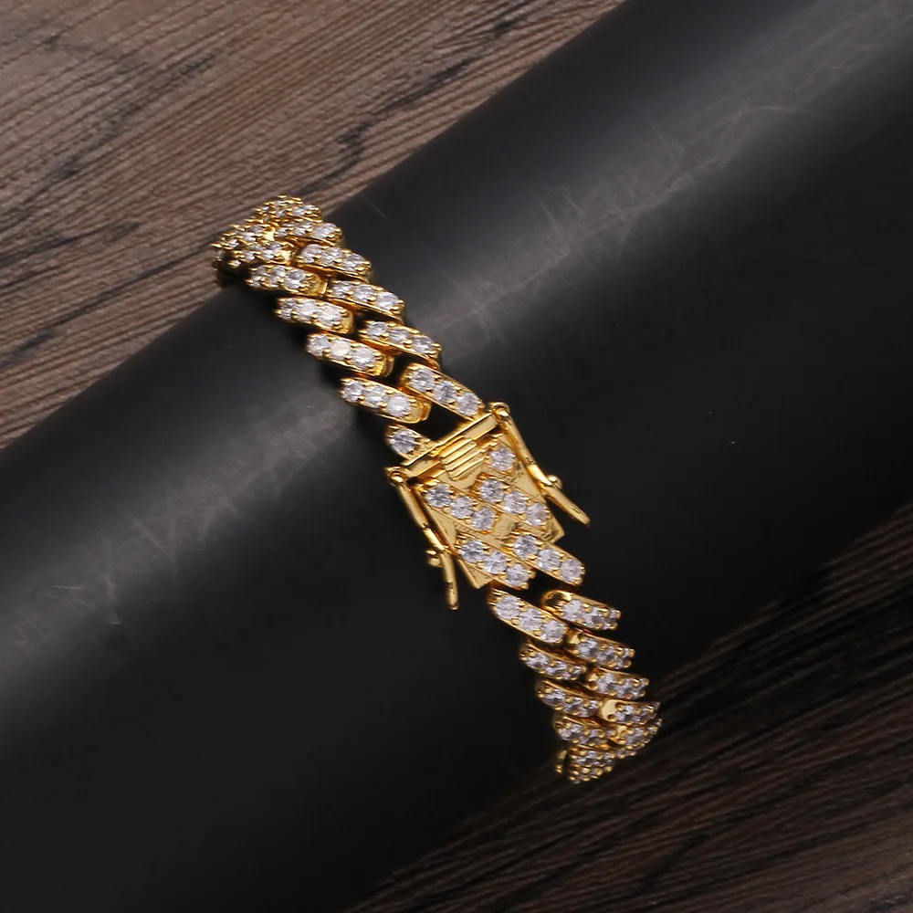 

Hip Hop Gold Silver Plated Cubic Zircon Bracelet 10MM 7'' 8'' Cuban Link Chain Jewelry Bracelet for Men