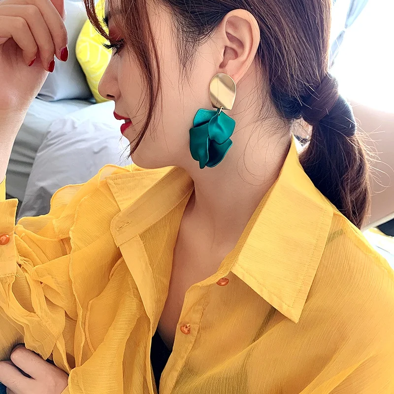 

925 Silver Jewelry Rose Petal Fashion Long Tassel Flower Earrings, As pictures