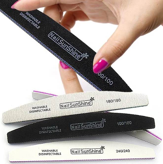 

25Pcs/pack Half Moon Nail File 100/180/240 EVA Washable Sandpaper Nail Buffer Manicure Pedicure Tool