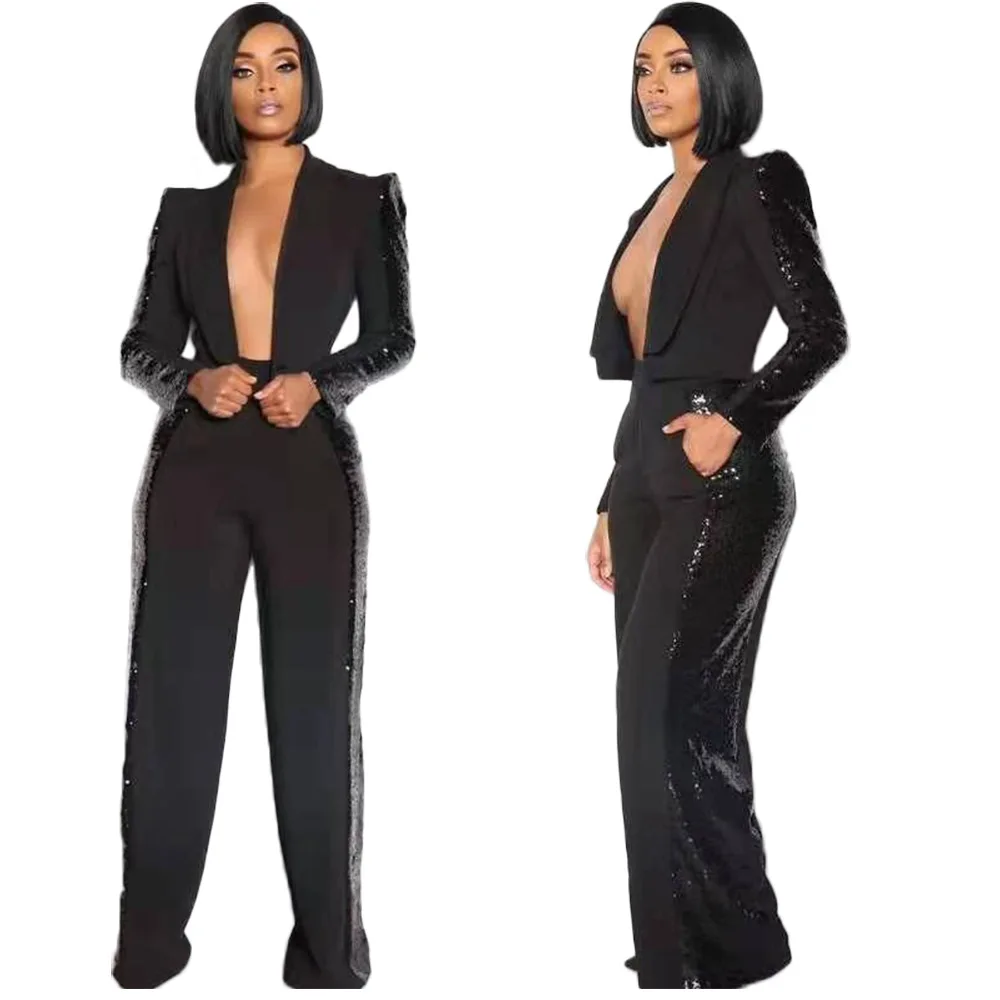 OD9177 ladies trendy sequin pants and crop top two piece outfits