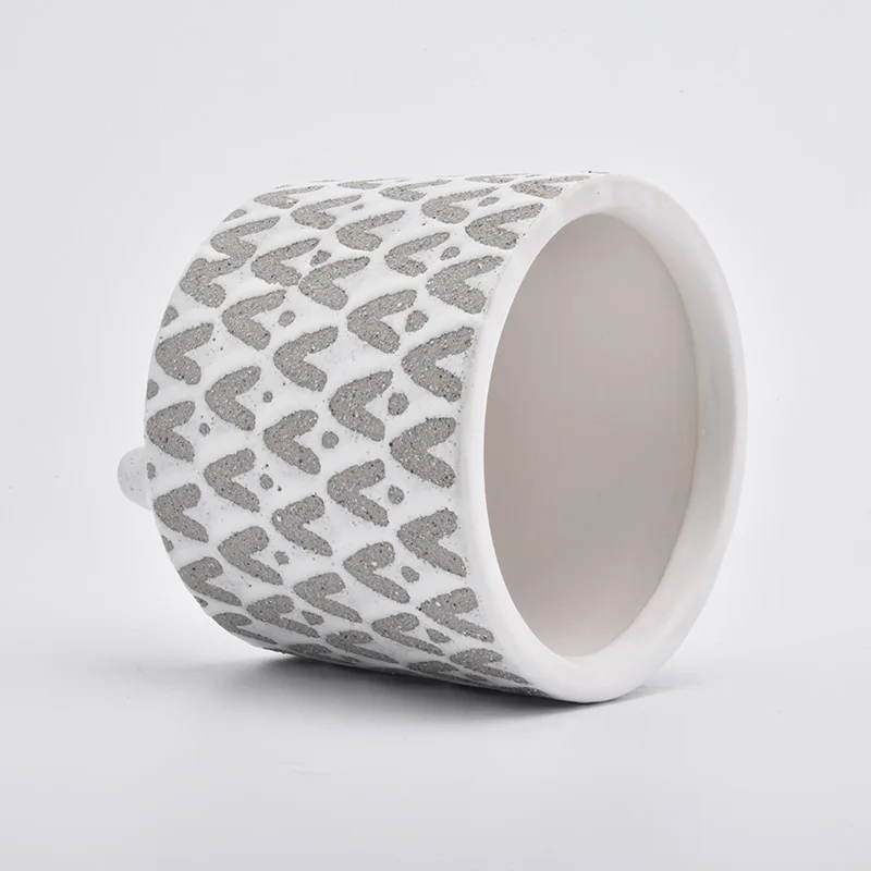 Wholesales Footed Cylinder Ceramic Holders in Grey V and dots Pattern Home Decoration