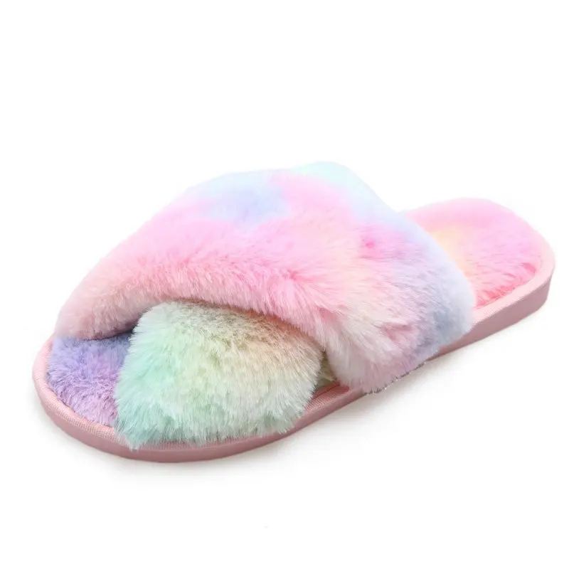 

Winter Home sample Slippers Ladies Cross Soft Plush Furry Female Open Toe Slides Women Warm furry sandals cross, As shown in figure