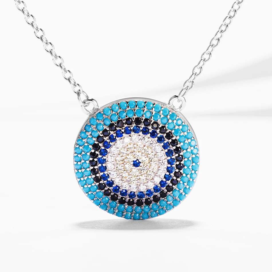 

High Quality 100% 925 Sterling Silver Necklace Clear Cubic Zirconia Blue Eye Pendants Necklaces Fit Women Jewelry Gift